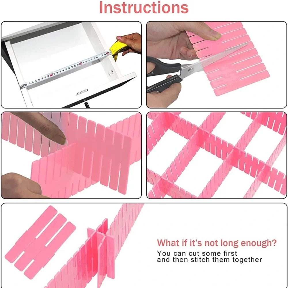 30Pcs Drawer Dividers Adjustable Organizer for Underwear Makeup Tidy Kitchen